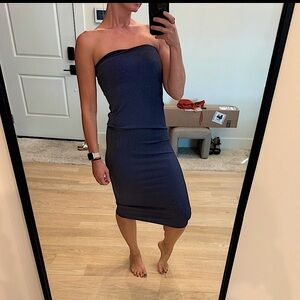 OFFLINE By Aerie Stripe Rib Night Out Midi Tube Dress Navy. Size SMALL NWT